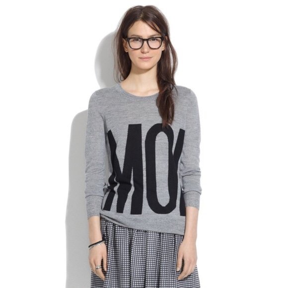 Madewell Moi gray black merino wool graphic crew neck sweater XS - Picture 1 of 7